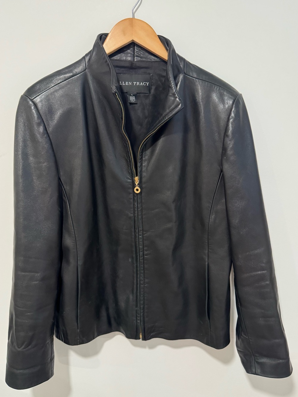 Ellen Tracy Vintage 90s Black Genuine Leather Zip Jacket Size L